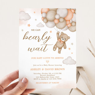 Orange Bear Balloons Baby Shower  Invitation