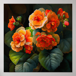 Orange Begonias Flower Art Print Poster