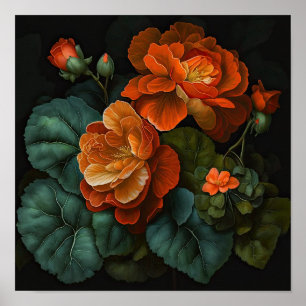 Orange Begonias Flower Art Print Poster