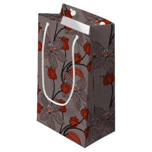Orange beige retro ethnic elegant flower pattern small gift bag