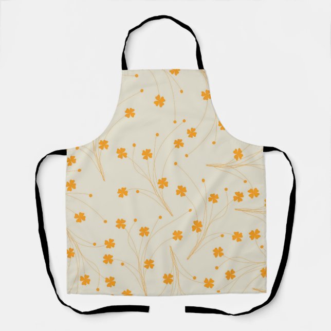 Orange Beige Retro Y2K 70s Flower Pattern Apron (Front)