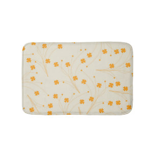 Orange Beige Retro Y2K 70s Flower Pattern Bath Mat