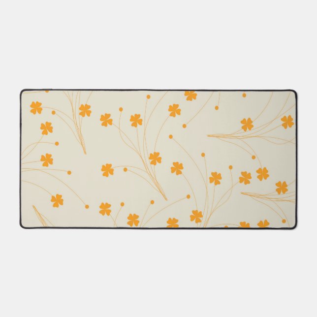 Orange Beige Retro Y2K 70s Flower Pattern Desk Mat (Front)