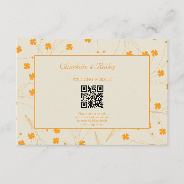 Orange Beige Retro Y2K 70s Flower Pattern Enclosure Card (Front)