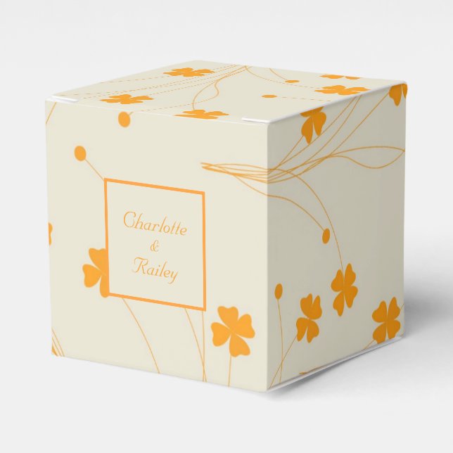 Orange Beige Retro Y2K 70s Flower Pattern Favour Box (Front Side)