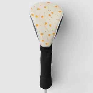 Orange Beige Retro Y2K 70s Flower Pattern Golf Head Cover