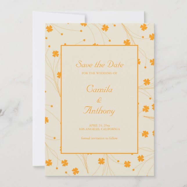 Orange Beige Retro Y2K 70s Flower Pattern Invitation (Front)