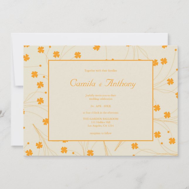 Orange Beige Retro Y2K 70s Flower Pattern Invitation (Front)