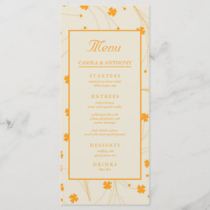 Orange Beige Retro Y2K 70s Flower Pattern Menu