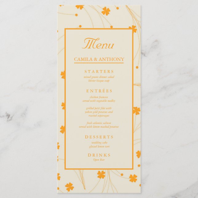 Orange Beige Retro Y2K 70s Flower Pattern Menu (Front)