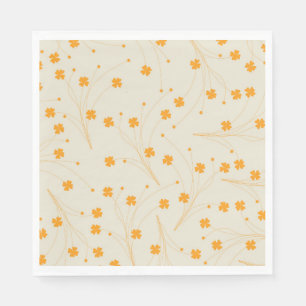 Orange Beige Retro Y2K 70s Flower Pattern Napkin