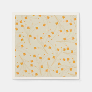 Orange Beige Retro Y2K 70s Flower Pattern Napkin