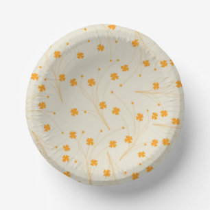 Orange Beige Retro Y2K 70s Flower Pattern Paper Plate