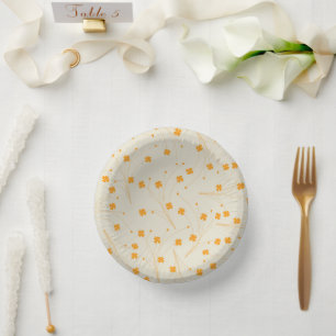 Orange Beige Retro Y2K 70s Flower Pattern Paper Plate