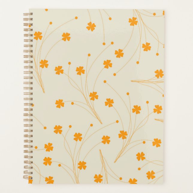 Orange Beige Retro Y2K 70s Flower Pattern Planner (Front)