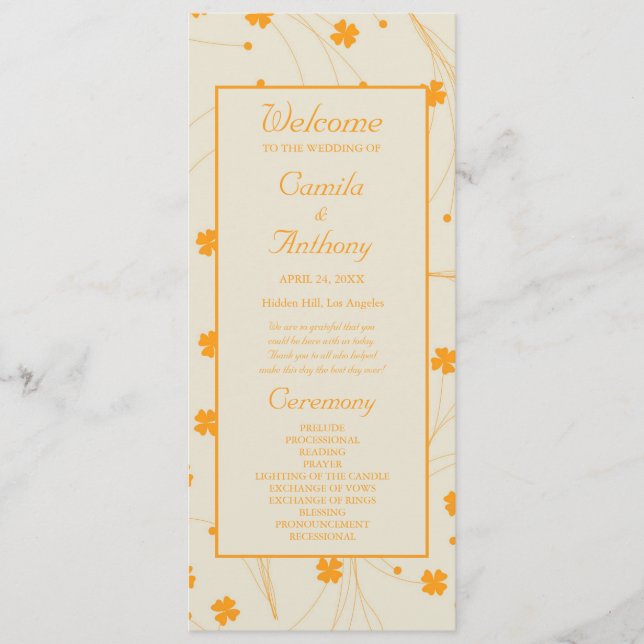 Orange Beige Retro Y2K 70s Flower Pattern Program (Front)