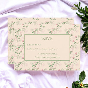 Orange Beige Retro Y2K 70s Flower Pattern RSVP Card