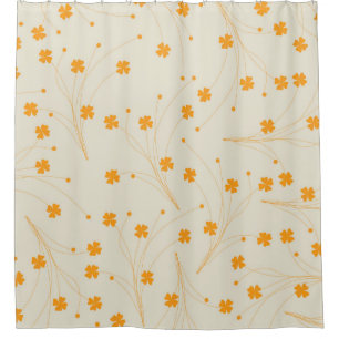 Orange Beige Retro Y2K 70s Flower Pattern Shower Curtain