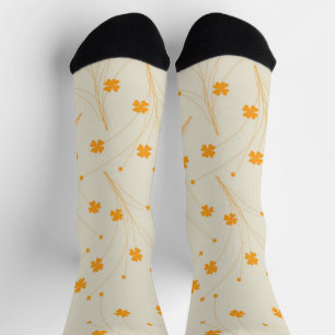 Orange Beige Retro Y2K 70s Flower Pattern Socks