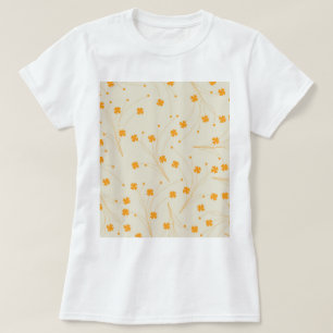 Orange Beige Retro Y2K 70s Flower Pattern T-Shirt