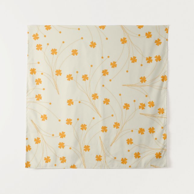 Orange Beige Retro Y2K 70s Flower Pattern Tapestry (Front)