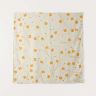 Orange Beige Retro Y2K 70s Flower Pattern Tapestry