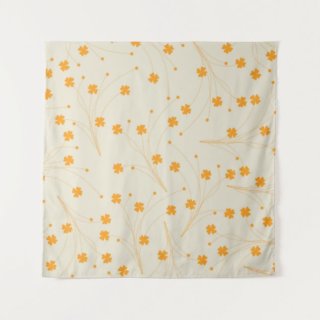 Orange Beige Retro Y2K 70s Flower Pattern Tapestry (Front)
