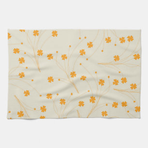 Orange Beige Tropical Floral Botanical Summer Tea Towel