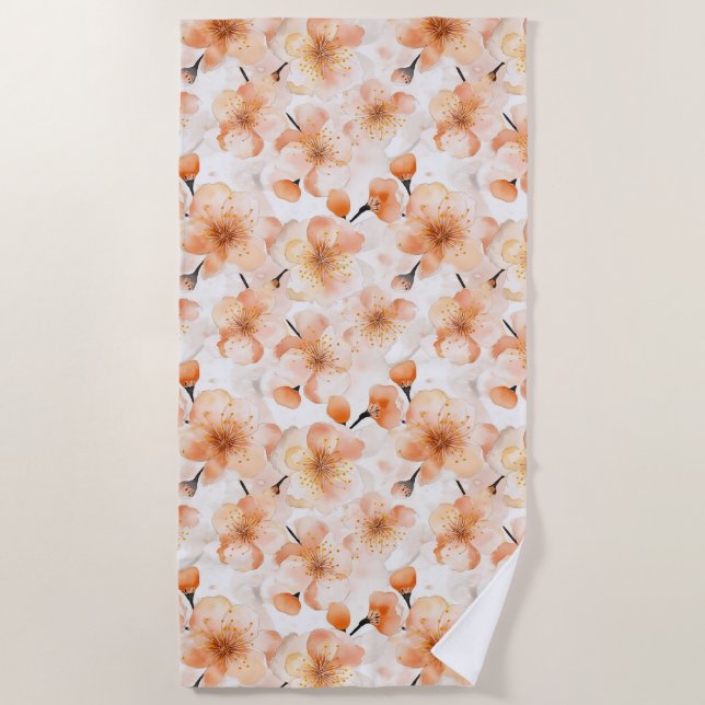 Orange Believe Flowers Beach Towel (Front)
