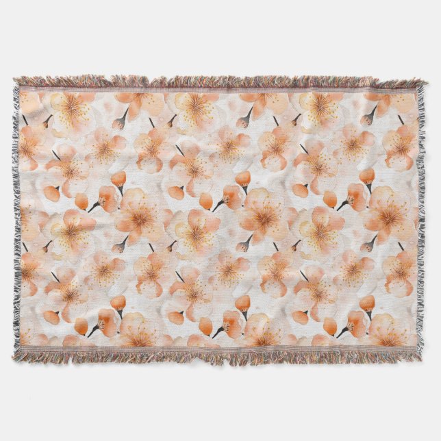 Orange Believe Flowers Throw Blanket (Front)