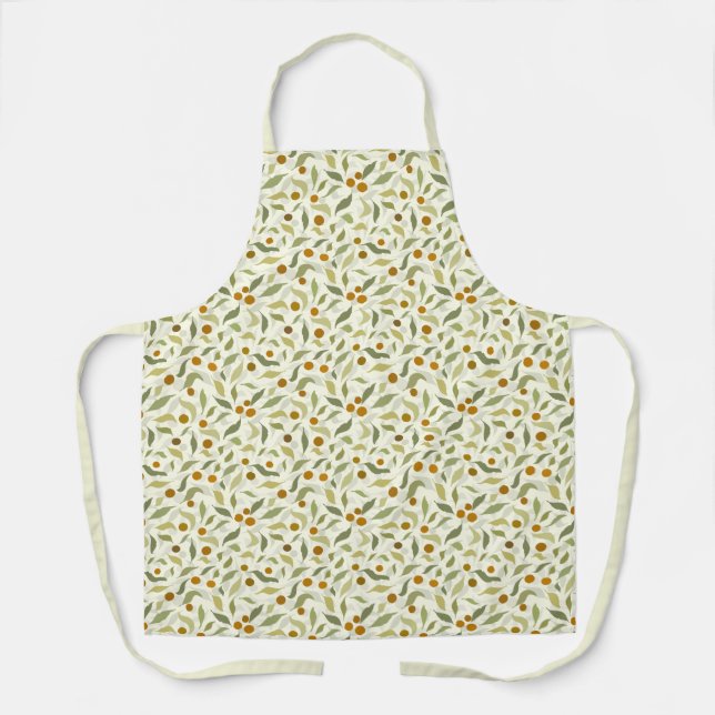 Orange Berries and Leaves on creme - pattern. Apron (Front)