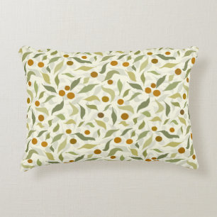Orange Berries and Leaves on creme - pattern. Decorative Cushion