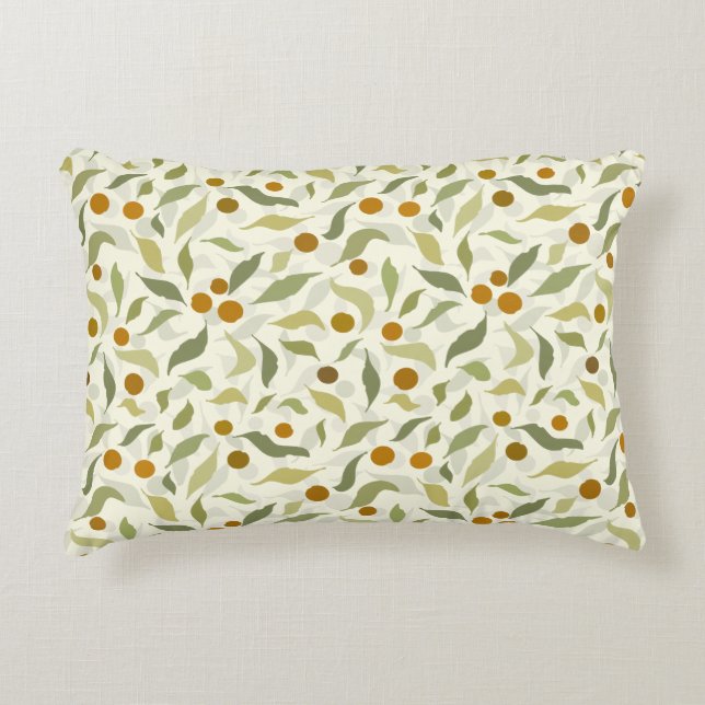 Orange Berries and Leaves on creme - pattern.     Decorative Cushion (Front)