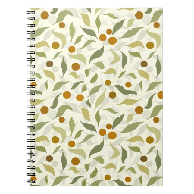 Orange Berries and Leaves on creme - pattern. Notebook (Front)