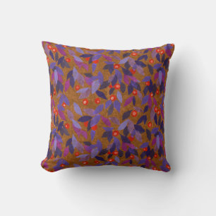 Orange Berries Purple Leaves Simple Floral Pattern Cushion