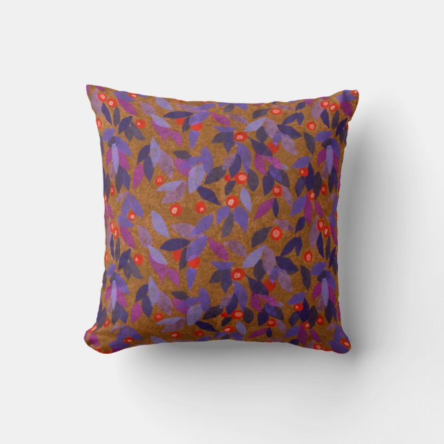 Orange Berries Purple Leaves Simple Floral Pattern Cushion (Front)