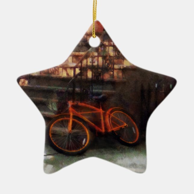 Orange Bicycle by Brownstone Ceramic Tree Decoration (Front)