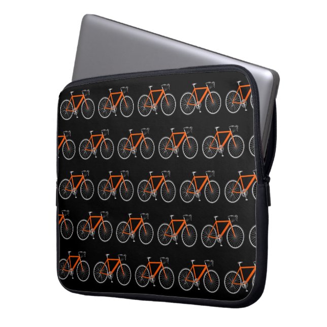 Orange Bicycle On Black Laptop Sleeve (Front Left)
