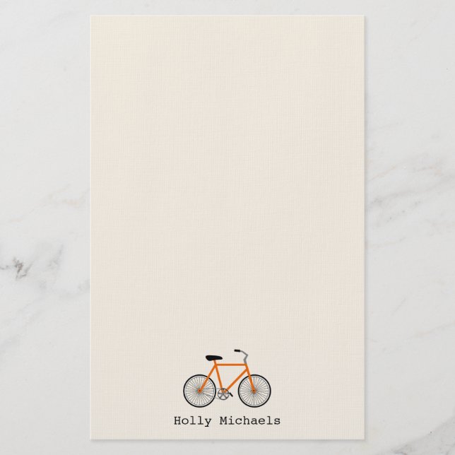Orange Bicycle Personalised Stationery (Front)
