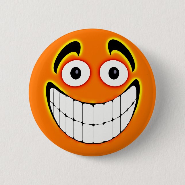 Orange Big Grin Face 6 Cm Round Badge (Front)