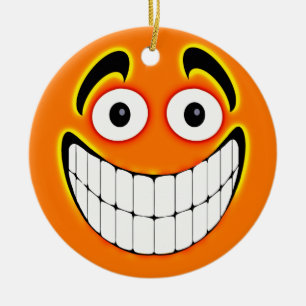 Orange Big Grin Face Ceramic Tree Decoration