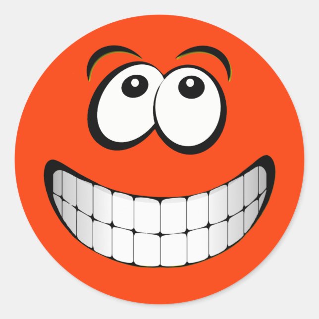 Orange Big Grin Face Classic Round Sticker (Front)
