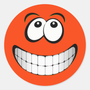 Orange Big Grin Face Classic Round Sticker
