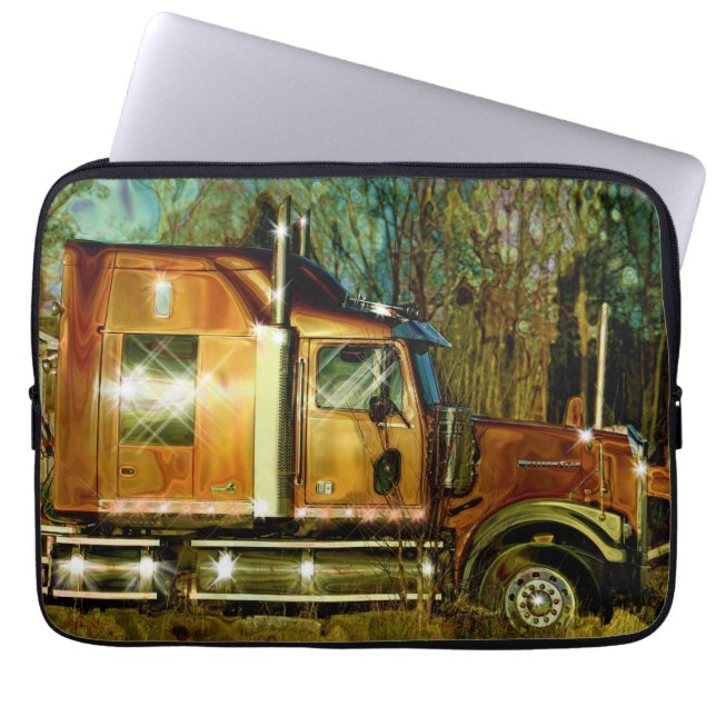 Orange Big Rig Truck Driver's Art Laptop Sleeve (Front)