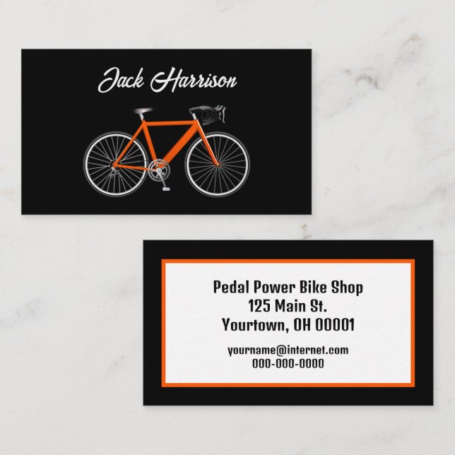 Orange Bike On Black Business Card (Front/Back)