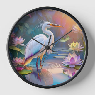 Orange Billed White Heron Fantasy Bird Clock