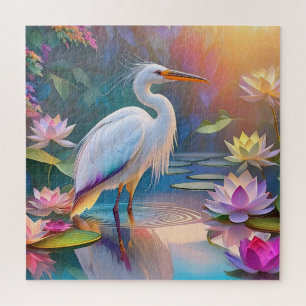 Orange Billed White Heron Fantasy Bird  Jigsaw Puzzle