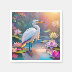 Orange Billed White Heron Fantasy Bird Napkin