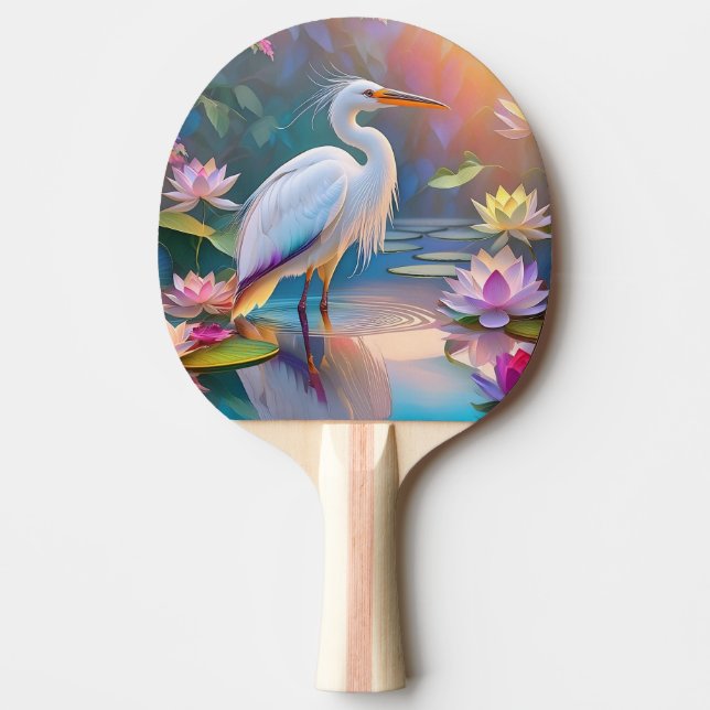 Orange Billed White Heron Fantasy Bird  Ping Pong Paddle (Front)