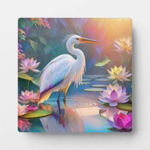 Orange Billed White Heron Fantasy Bird Plaque